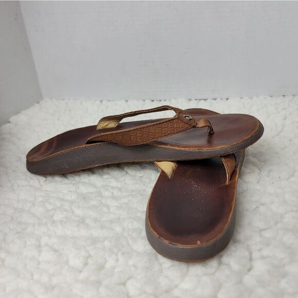 Oluka PUA-W Womens Flip Flops Beach Sandals Size 9 Brown Leather Shoes L - Picture 5 of 10